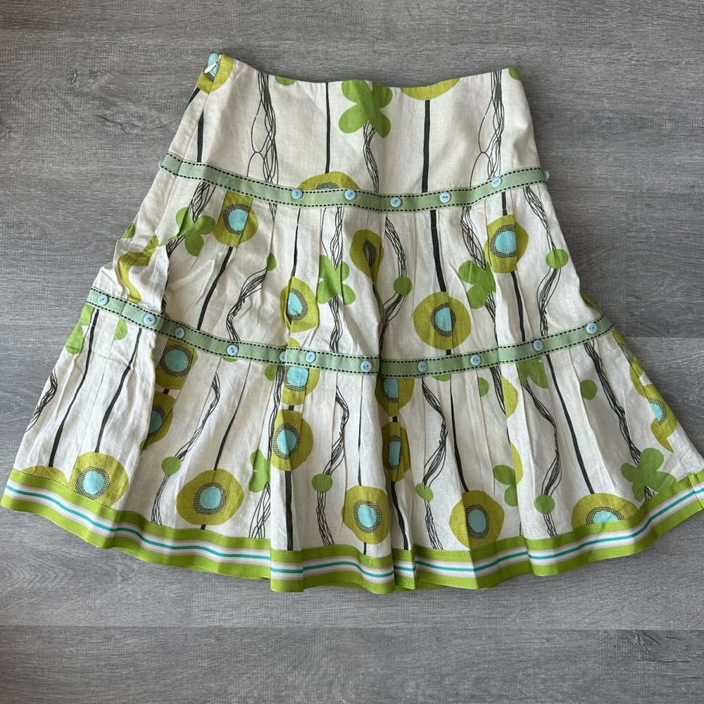 LAGood Paris Wool Blend Pleated Skirt Green/Cream Floral